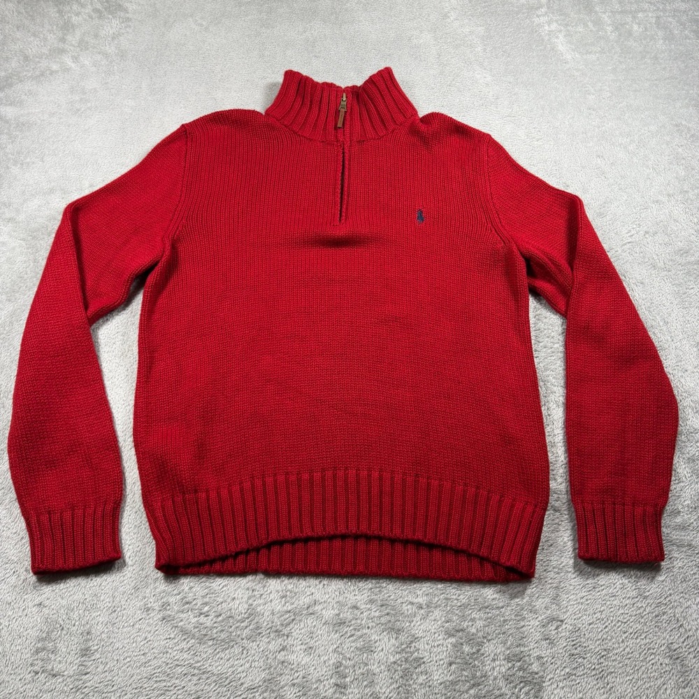 Vtg Polo Ralph Lauren Ribbed Knit Sweater Mens Medium Red 1/4 Zip Mock Neck 90s